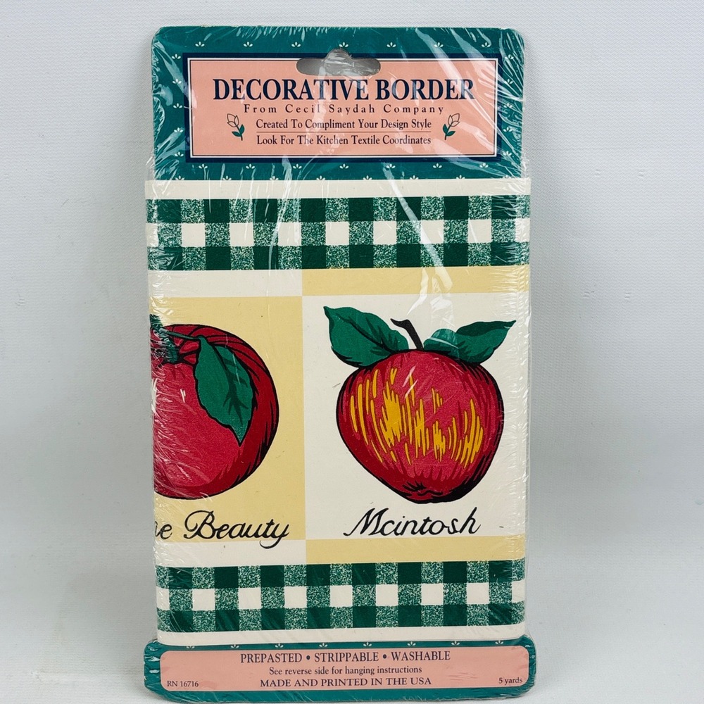 Vintage Imperial Apple A Day Wallpaper Border Green Gingham 5 Yards Cecil Saydah